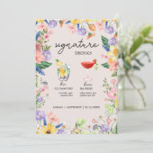ワイルドフラワー春の結婚式シグネチャードリンク看板 招待状 (スタンド正面)