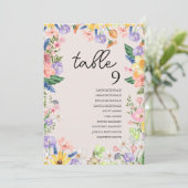 ワイルドフラワー春の結婚式テーブル座席表カード 招待状 (スタンド正面)