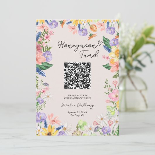 ワイルドフラワー春の結婚式ハネムーン基金の看板カード 招待状 (スタンド正面)