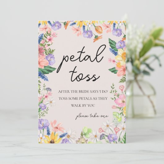 ワイルドフラワー春の結婚式花弁トスサインカード 招待状 (スタンド正面)