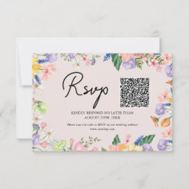 ワイルドフラワー春の結婚式QRコードRSVPカード