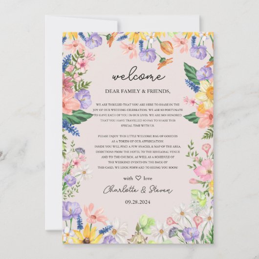 ワイルドフラワー春ウェルカムレター&タイムラインカード 招待状 (正面)