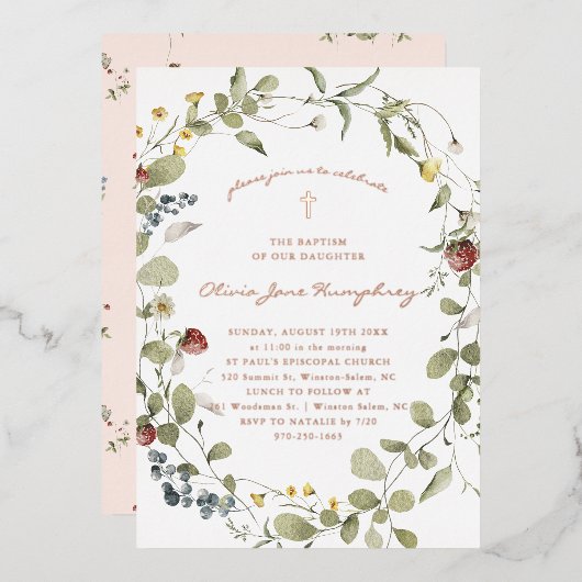 ワイルドフラワー春サマーフローラバプテスマ 箔招待状 (正面/裏面)