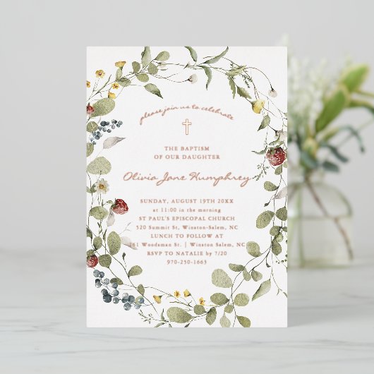 ワイルドフラワー春サマーフローラバプテスマ 箔招待状 (立ち正面)