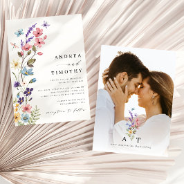 ワイルドフラワー春サマーモノグラム結婚の写真 招待状