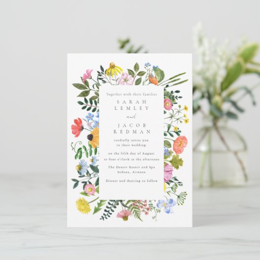ワイルドフラワー春サマー結婚アウトドア 招待状 (スタンド正面)