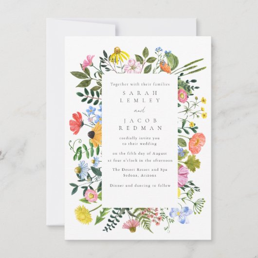ワイルドフラワー春サマー結婚アウトドア 招待状 (正面)