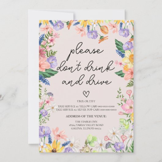ワイルドフラワー春ドリンクとドライブの看板カード 招待状 (正面)