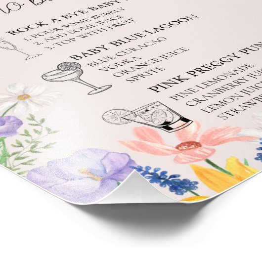ワイルドフラワー春ドリンクのメニュー赤ちゃんシャワーのサイン フォトプリント (角)