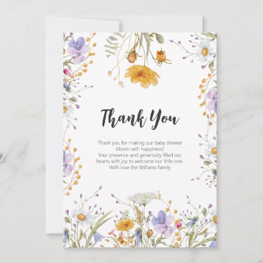 ワイルドフラワー春フローラありがとうベビーシャワー サンキューカード (正面)