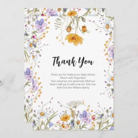 ワイルドフラワー春フローラありがとうベビーシャワー サンキューカード (正面/裏面)