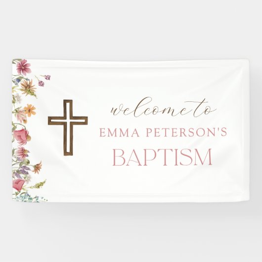 ワイルドフラワー春フローラガールバプテスムウェルカム 横断幕 (横)