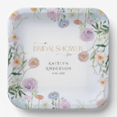 ワイルドフラワー春フローラブルーnピンクブライダルシャワー ペーパープレート (正面)