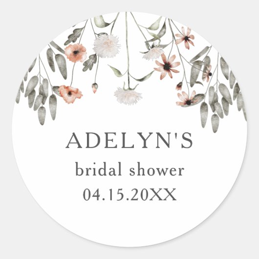 ワイルドフラワー春ブライダルシャワー ラウンドシール (正面)