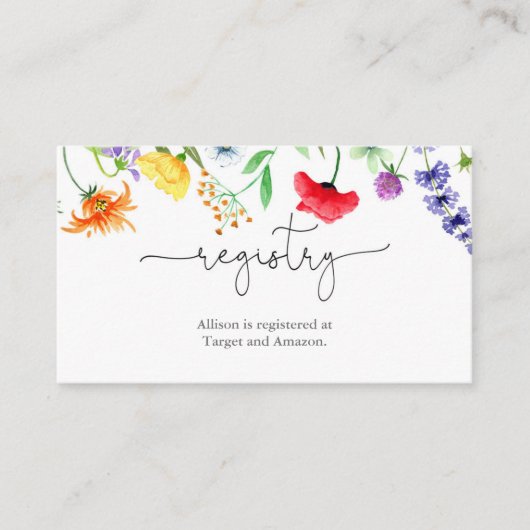 ワイルドフラワー春ベビーブライダルシャワーレジストリ エンクロージャーカード (正面)