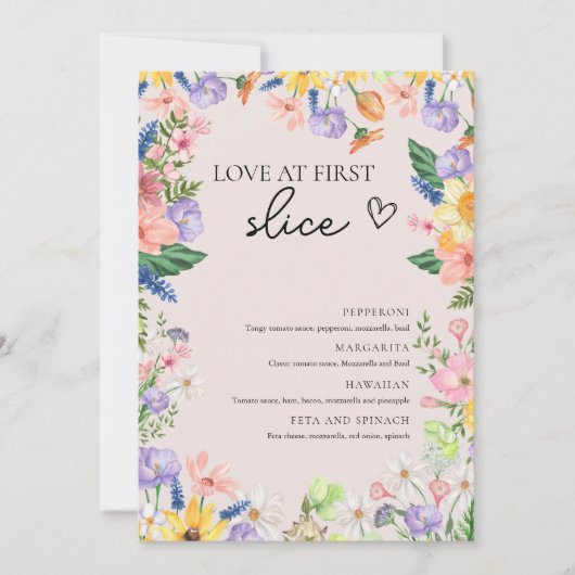 ワイルドフラワー春ラブアットファーストスライスピザカード 招待状 (正面)