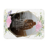 ワイルドフラワー春写真結婚式の日付を保存 マグネット (横)