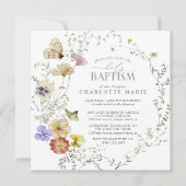 ワイルドフラワー春夏のフローラ水色バプテスマ 招待状 (正面)