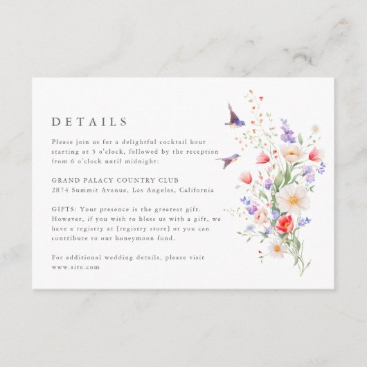 ワイルドフラワー春結婚詳細のエンクロージャカード エンクロージャーカード (正面)