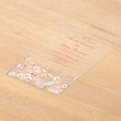 ワイルドフラワー春赤面ピンク結婚フローラ アクリル招待状 (レイダウン)