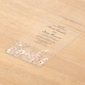 ワイルドフラワー春赤面ピンク結婚フローラ アクリル招待状 (レイダウン)