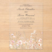 ワイルドフラワー春赤面ピンク結婚フローラ アクリル招待状 (正面)