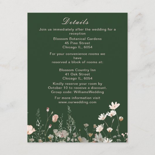 ワイルドフラワー春赤面ピンク結婚フローラ エンクロージャーカード (正面)