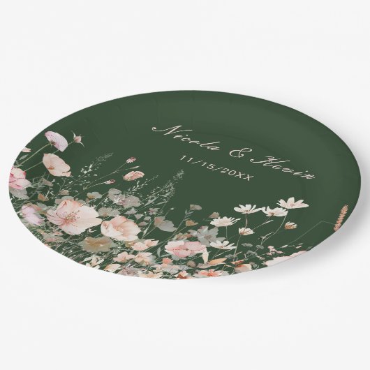 ワイルドフラワー春赤面ピンク結婚フローラ ペーパープレート (アングル)