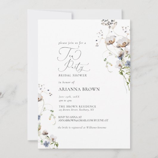 ワイルドフラワー書道のブライダルシャワーへの招待 招待状 (正面)