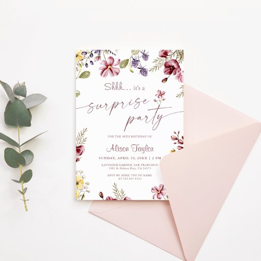 ワイルドフラワー書道誕生日サプライズパーティー 招待状