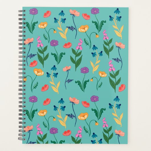 ワイルドフラワー月プランナーターコイズ プランナー手帳 (正面)