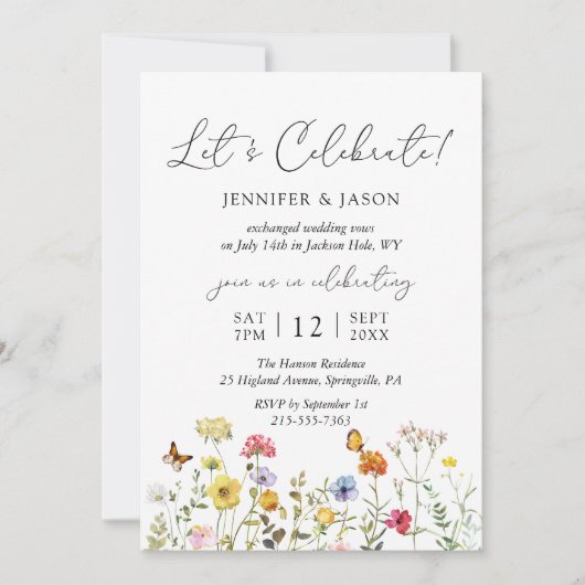 ワイルドフラワー植物体落ち着きウェディングレセプション 招待状 (正面)