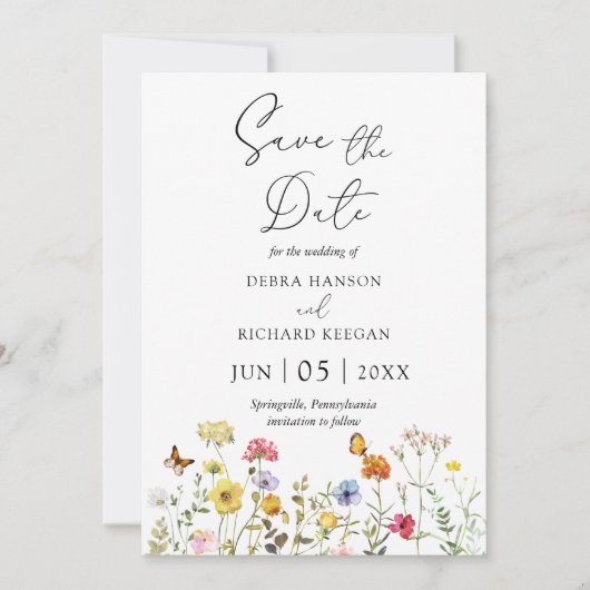 ワイルドフラワー植物性カラフルフローラ日付を保存 セーブザデート (正面)