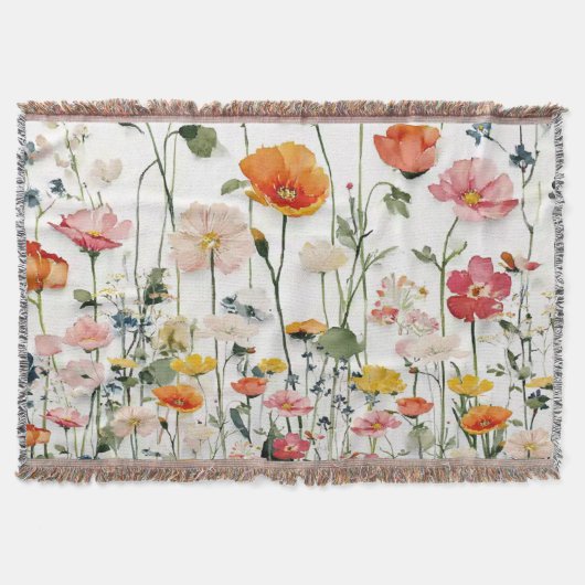 ワイルドフラワー植物水彩画 スローブランケット (正面)