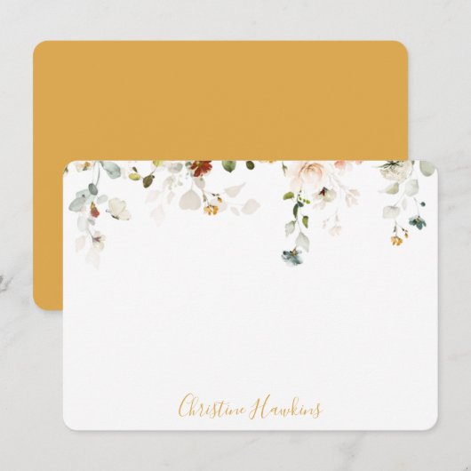 ワイルドフラワー水カラーかわいらしフローラパーソナライズされたN ノートカード (正面/裏面)