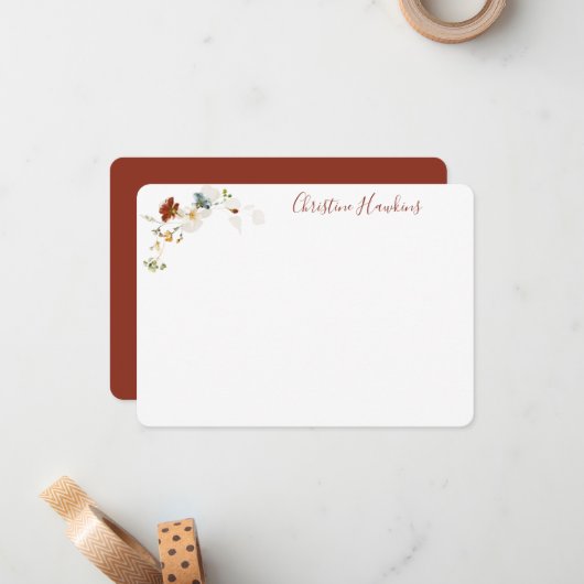 ワイルドフラワー水彩かわいらしフローラパーソナライズされた ノートカード (正面/裏面インサイチュ)