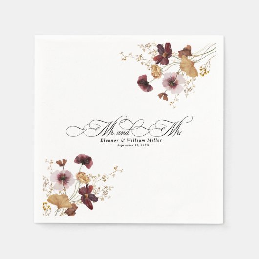 ワイルドフラワー水彩フローラ結婚書道 スタンダードカクテルナプキン (正面)