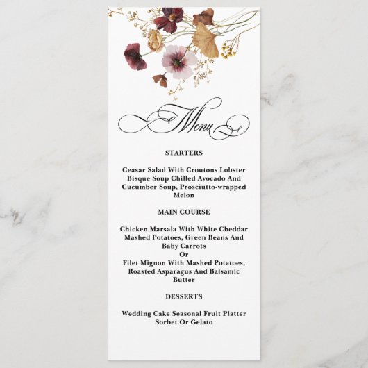 ワイルドフラワー水彩フローラ結婚書道 メニュー (正面)
