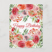ワイルドフラワー水彩フローラ誕生日はがき ポストカード (正面)