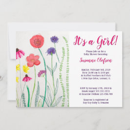 ワイルドフラワー水彩ベビーシャワー 招待状