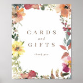 ワイルドフラワー水彩結婚式カードギフトサイン ポスター (正面)