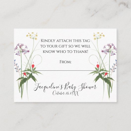 ワイルドフラワー水彩花と蜂のベイビーシャワー招待状 エンクロージャーカード (裏面)