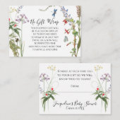 ワイルドフラワー水彩花と蜂のベイビーシャワー招待状 エンクロージャーカード (正面/裏面)