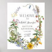 ワイルドフラワー水彩花のウェルカム ブライダルシャワー ポスター (正面)
