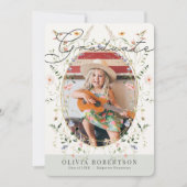 ワイルドフラワー水彩花ガール写真卒業 招待状 (正面)