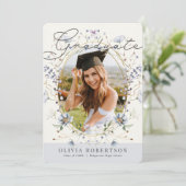 ワイルドフラワー水彩青フローラ写真卒業 招待状 (スタンド正面)