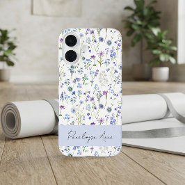 ワイルドフラワー水彩青紫スクリプトネーム iPhone 16ケース