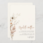 ワイルドフラワー水彩 ミニマルウェディング招待状 招待状 (正面/裏面)