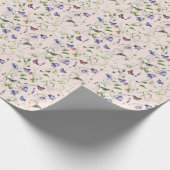 ワイルドフラワー水色フローラ蝶パターン ラッピングペーパー (角)
