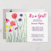 ワイルドフラワー水色ベビーシャワー 招待状 (正面/裏面)